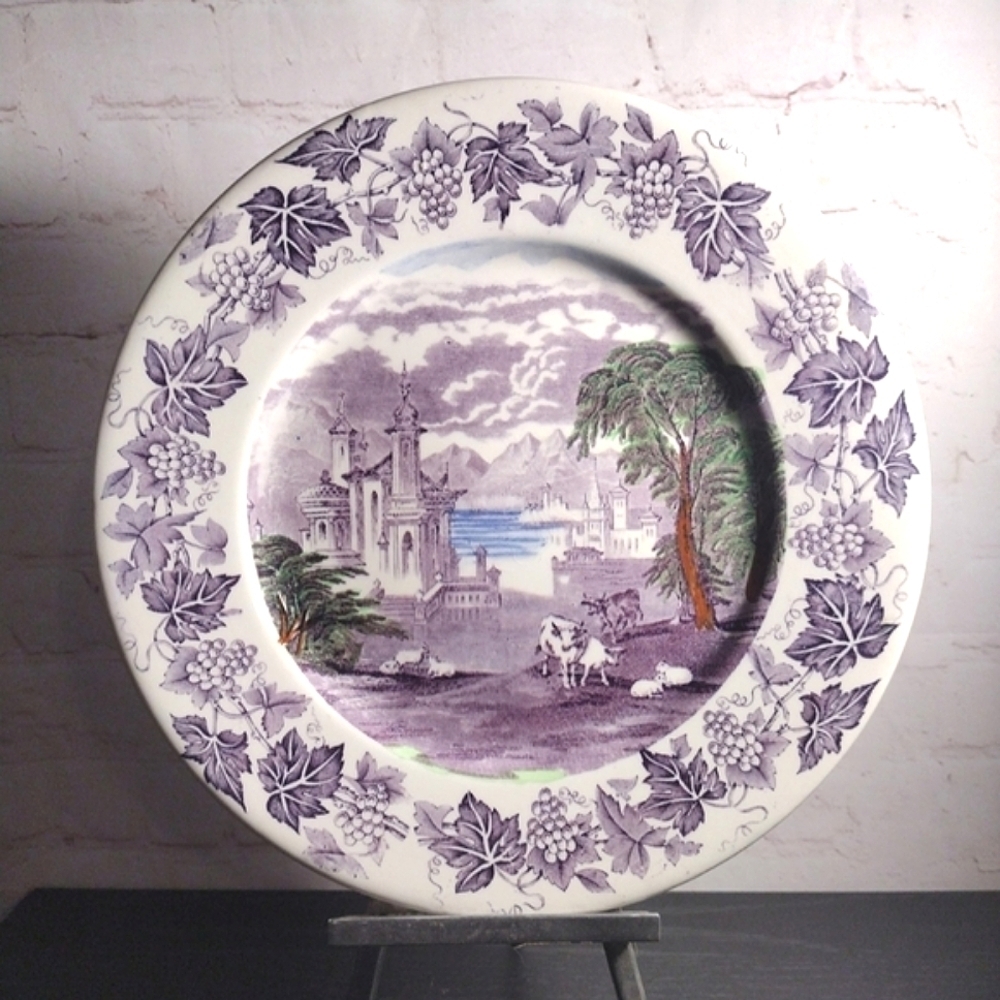 VTG MALING England Purple Alpine Cattle Scene Grapevine Border Plate 11.25"